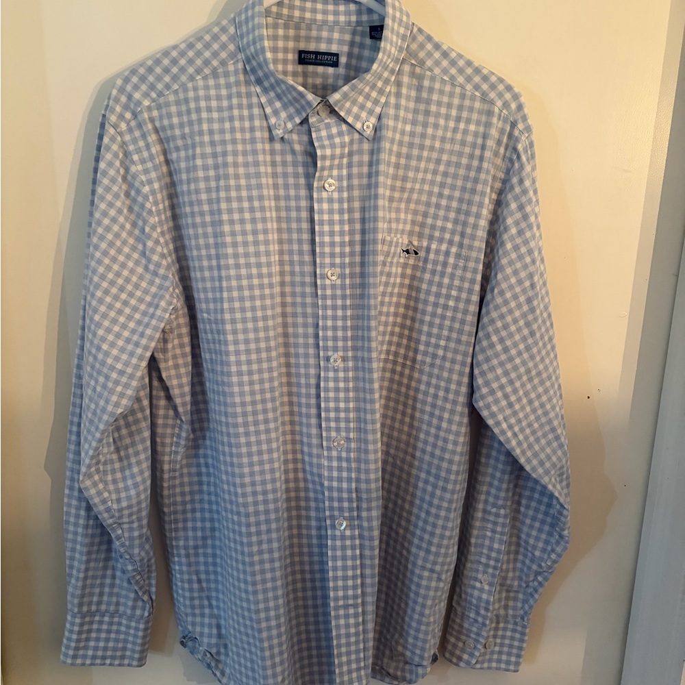 FISH HIPPIE Blue & White Gingham Button-Down Shirt